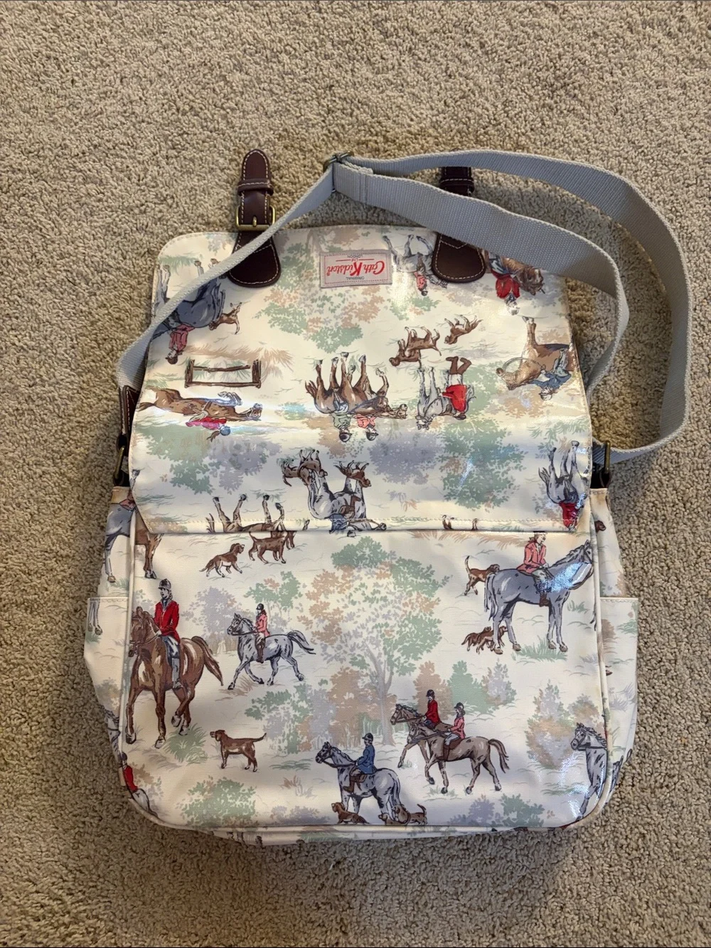 Cath Kidston Cream Equestrian-Print Messenger Bag with Brown Trim